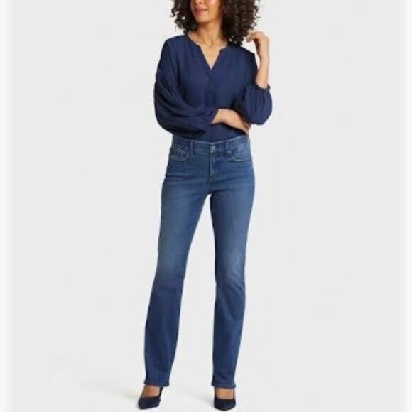 NYDJ MARILYN STRAIGHT LEG DENIM JEANS SIZE 2 PETITE MOONLIGHT WASH - Picture 1 of 12